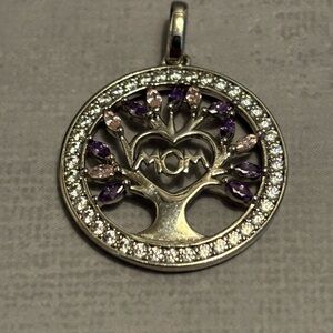 SUN BR Rhodium Plated Tree of Life ‘MOM’ Pendant 1.25”